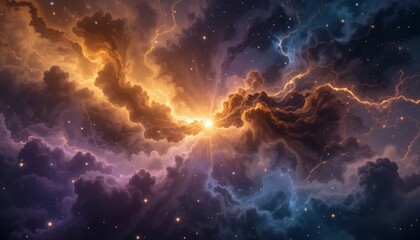 Obraz premium A Majestic Celestial Display of Glowing Clouds And Sparkling Stars