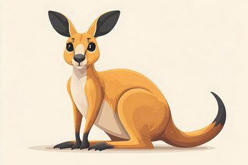 Cartoon kangaroo with big ears sitting upright against a plain background