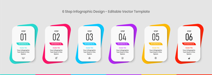 6 Steps Infographics Design editable Template, Graph, Pie chart, workflow layout, vertical rectangular box diagram, report, business presentation graphic elements, step by step process diagram