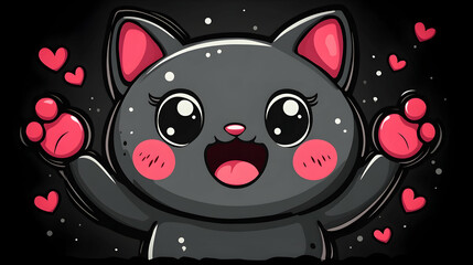 Cartoon kitty with hearts, big eyes and paws!