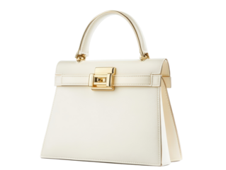 Isolated White Handbag with Gold Clasp