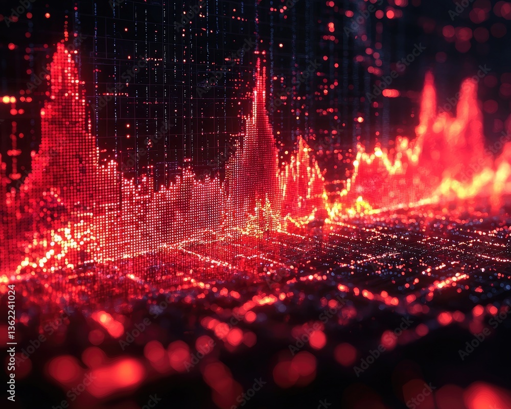 Poster abstract visualization of digital data trends in vibrant red hues