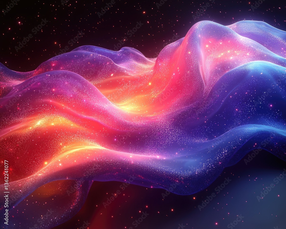 Poster vibrant abstract waves of light and color flowing in a cosmic space background