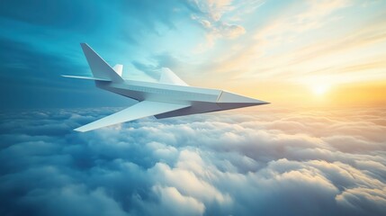Fototapeta premium Futuristic aircraft soaring above the clouds.