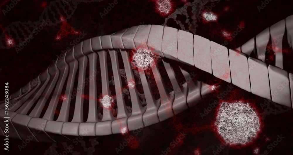 Aufkleber glowing particles surrounding dna strand in dark, creating animation effect