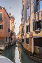 Venice, Italy - February 5, 2024: Small bridge over a canal in Venice