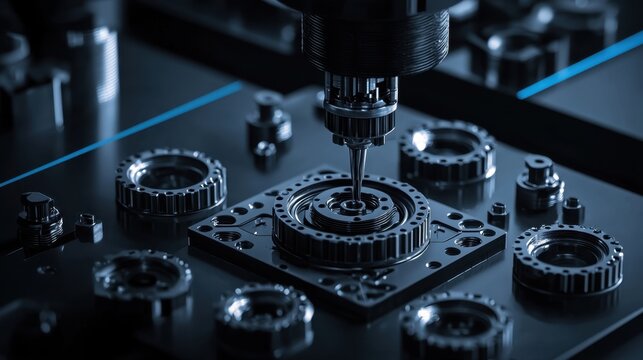 Automated CNC milling process, fabricating plastic parts with advanced cutting tools.