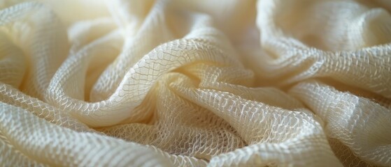 Fototapeta premium Close-up view of soft, textured fabric draped elegantly with natural light illuminating its folds