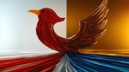 Fototapeta premium A beautifully crafted glass bird perched dynamically, showcasing vibrant colors and artistic design, symbolizing freedom of creativity and the essence of artistic expression.