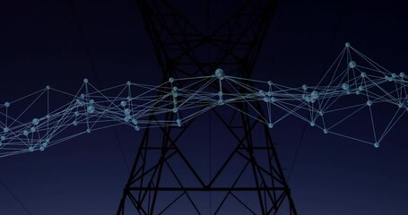 Network of connections and data processing animation over power line structure - Powered by Adobe
