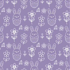 Easter eggs and bunnies. Seamless vector pattern for fabric design, wrapping paper, wallpapers.  Hand drawn.