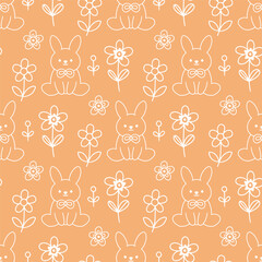 Easter bunnies. Seamless vector pattern for fabric design, wrapping paper, wallpapers.  Hand drawn.