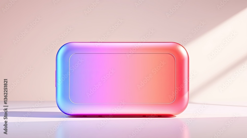 Poster colorful rectangular object glows on reflective surface under soft light