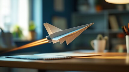 Innovative paper airplane on a desk