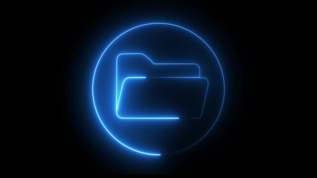 Glowing  blue neon file folder sign. neon file  icon on black background