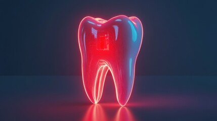 3D render, anatomical tooth model, dental pain visualization, glowing red highlight, dental illustration