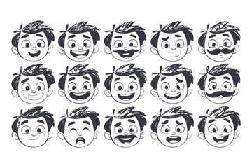 A Whimsical Collection of Funny Cartoon Faces: Expressive Characters Displaying a Variety of Emotions.