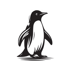 Black Color Penguin Silhouette Vector Illustration, Solid White Background