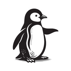 Black Color Penguin Silhouette Vector Illustration, Solid White Background
