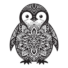 Black Color Penguin Silhouette Vector Illustration, Solid White Background