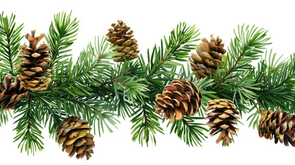 Fototapeta premium Festive Garland: A decorative display of pine cones and evergreen branches, perfect for holiday-themed designs, capturing the spirit of seasonal cheer and natural beauty.