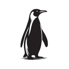Black Color Penguin Silhouette Vector Illustration, Solid White Background