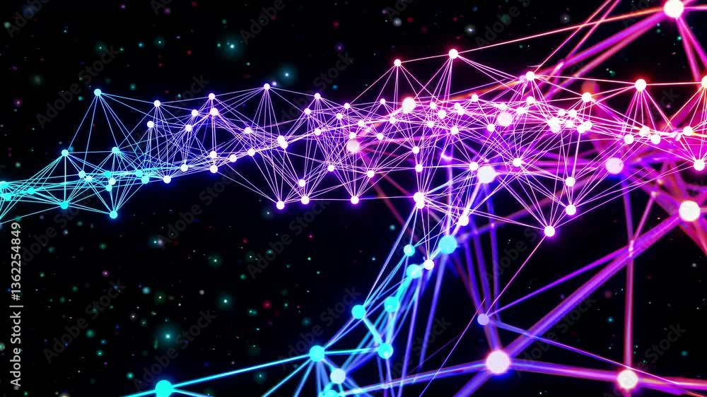 Poster dynamic video of glowing blue network connections against a starry backdrop, captured from a low-ang