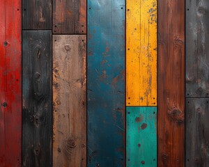 Colorful Wooden Planks with Distressed Texture and Variety of Shades