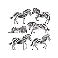  set of black various zebra vector silhouettes