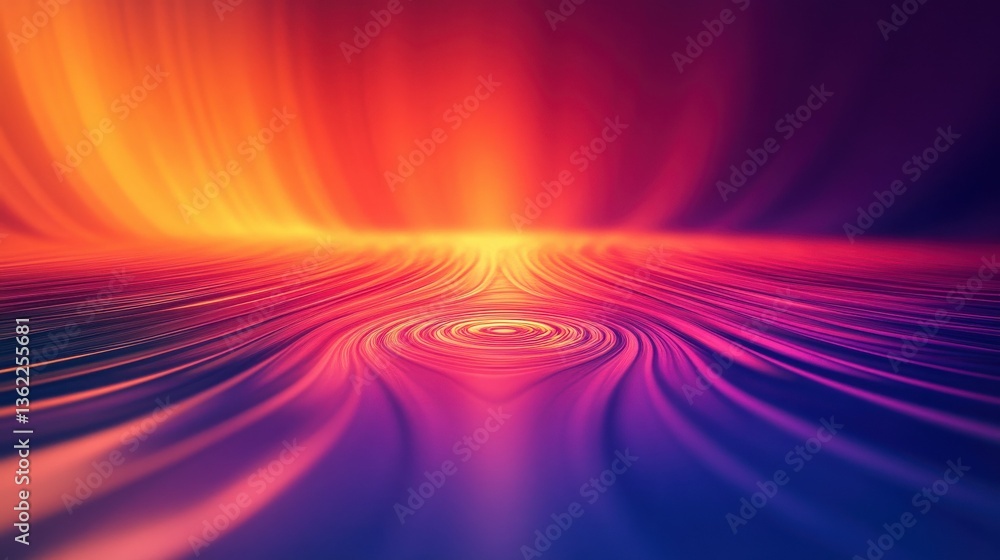 Poster Fantasy abstract colorful background featuring lines with a red to orange to purple gradient and a circular light effect at the bottom center