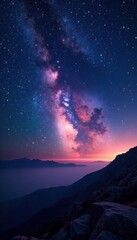 Galaxy panorama with stars and space dust at dusk, celestial, night sky, cosmos