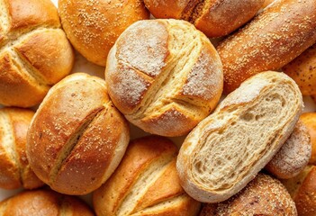Close-Up of Assorted Freshly Baked Organic Bread Rolls on a Rustic Background

