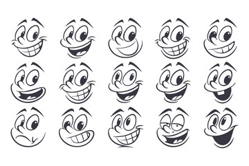 A Whimsical Collection of Funny Cartoon Faces: Expressive Characters Displaying a Variety of Emotions.