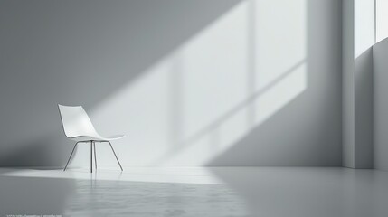 Minimalist white chair in a bright, spacious room with soft shadows and natural light streaming in