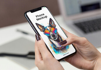 Phone in Woman Hands Mockup