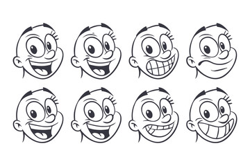 A Whimsical Collection of Funny Cartoon Faces: Expressive Characters Displaying a Variety of Emotions.