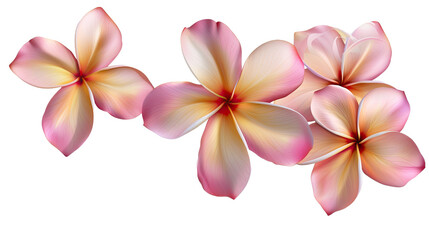 Tropical Frangipani Bloom: Close-up of delicate frangipani flowers in full bloom, showcasing intricate petal details and pastel color palette, evoking a sense of serenity and exotic beauty.