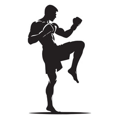 Precision Kickboxer silhouette, mastering the art of the spinning kick - Martial Arts illustration - Minimalist Kickboxer vector - Champion silhouette

