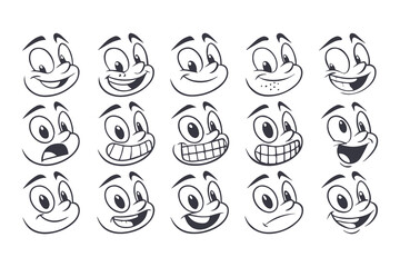 A Whimsical Collection of Funny Cartoon Faces: Expressive Characters Displaying a Variety of Emotions.