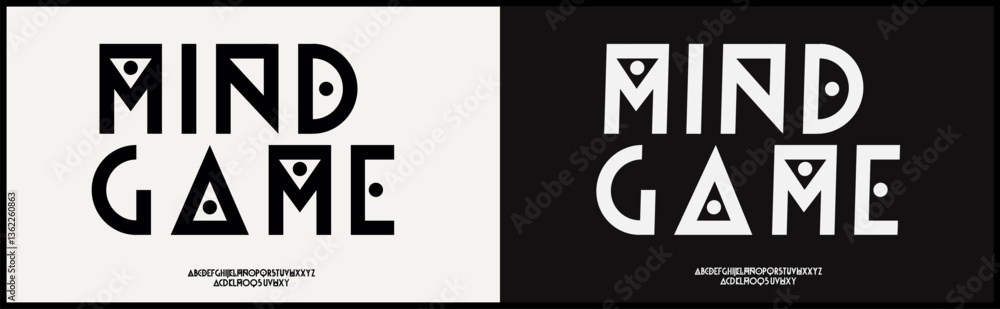 Poster futuristic ethnic vector font. alphabet with techno and game style with variation uppercase.