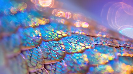 Close-up view of iridescent scales showcasing vibrant colors and intricate textures