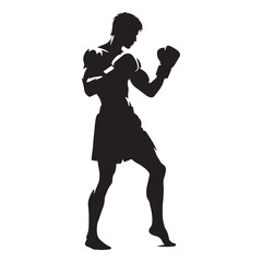 Powerful Kickboxer silhouette, executing a perfect high kick - Martial Arts illustration - Minimalist Kickboxer vector - Fighter silhouette

