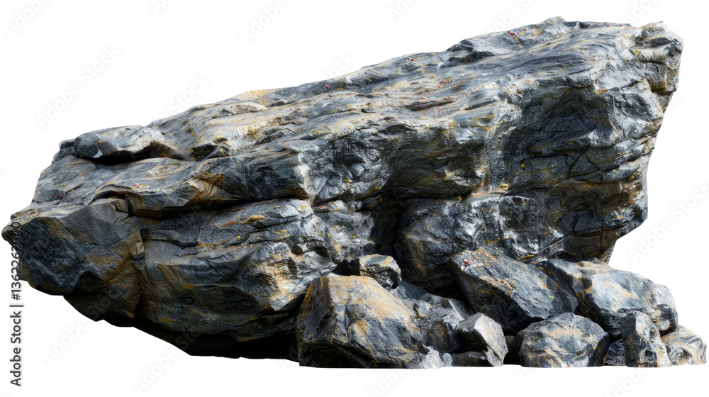 Poster rugged majesty: a singular rock formation displaying textured patterns. this striking image captures