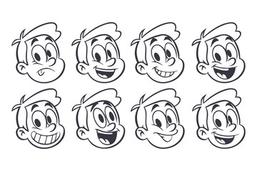 A Whimsical Collection of Funny Cartoon Faces: Expressive Characters Displaying a Variety of Emotions.