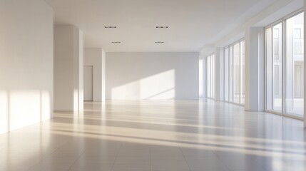 A large, empty room with a white ceiling and white walls. The room is bare and uncluttered, with no furniture or decorations. The space is open and airy illustration