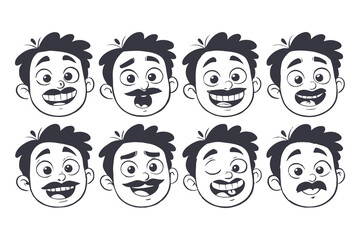 A Whimsical Collection of Funny Cartoon Faces: Expressive Characters Displaying a Variety of Emotions.