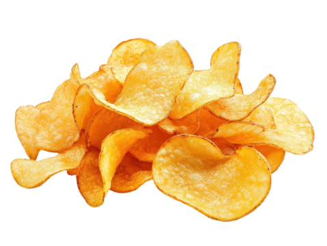 Isolated heap of potato chips