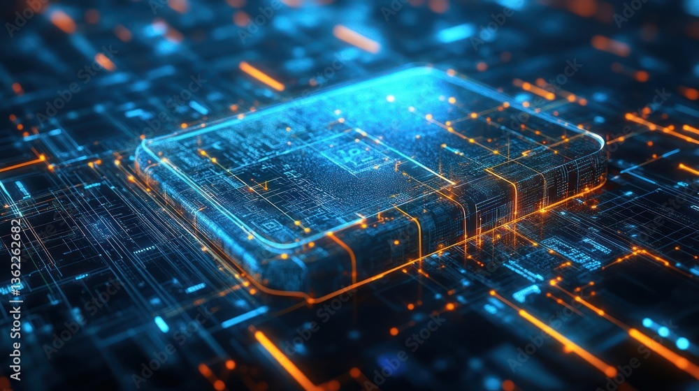 Poster abstract digital microchip circuitry: futuristic technology