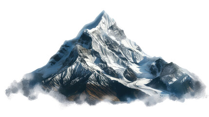 Fototapeta premium Majestic Mountain Peak: Captivating view of a snow-capped mountain, standing tall amidst the clouds, embodying majesty and challenge.