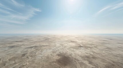 Vast, serene landscape with a smooth, reflective surface under a clear sky, evoking tranquility